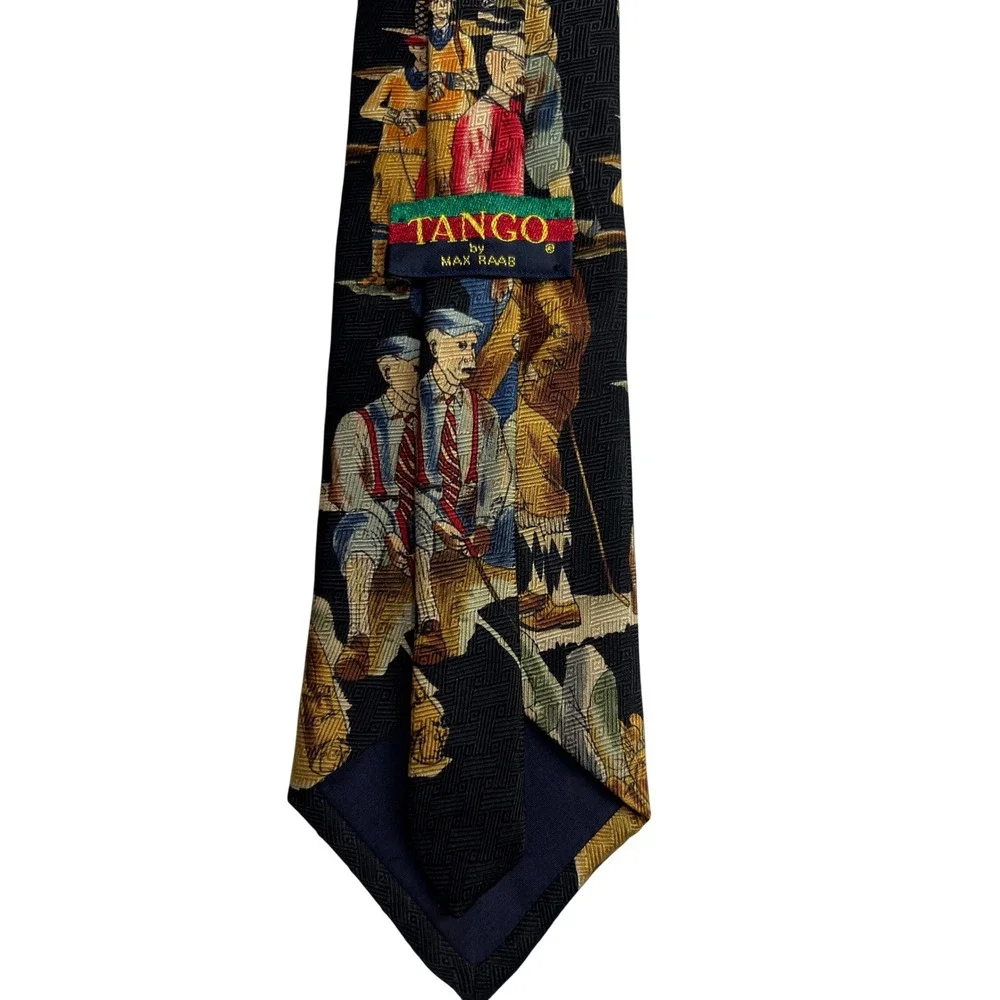 Vintage Tango by Max‎ Raab Necktie Mens OS Black Golf Scene Silk Made in USA E15